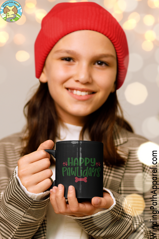 Happy Pawlidays Black Glossy Mug