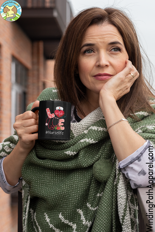 Love Nurse Life Valentine Black Glossy Mug