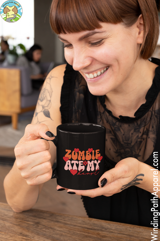 Zombie Ate My Heart Black Glossy Mug