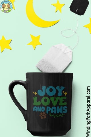 Joy Love & Paws Black Glossy Mug