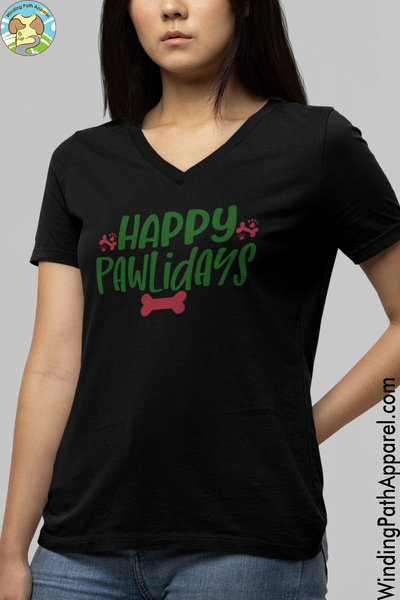 Happy Pawlidays Unisex Short Sleeve V-Neck T-Shirt