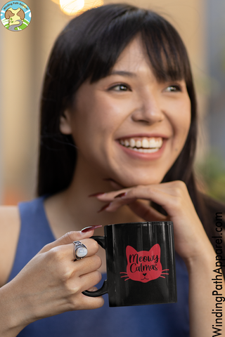 Meowy Catmas Black Glossy Mug