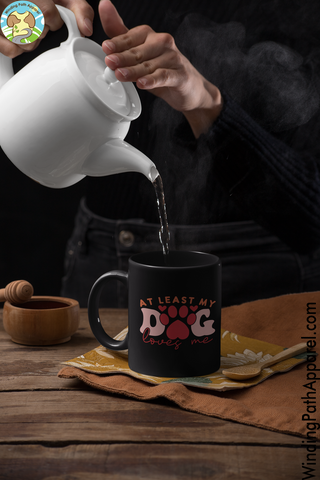 At Least My Dog Loves Me Black Glossy Mug