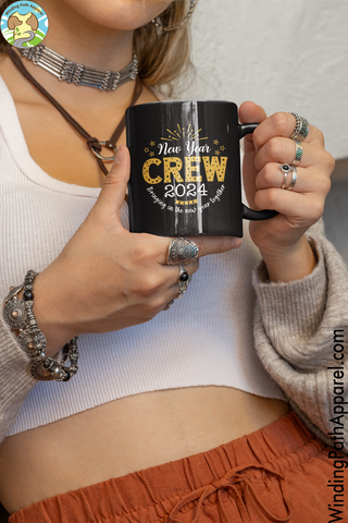 New Year Crew 2024 Black Glossy Mug