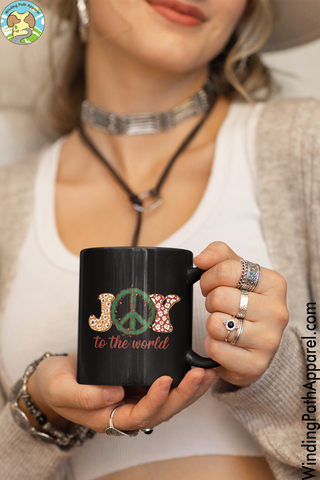 Joy to the World Black Glossy Mug
