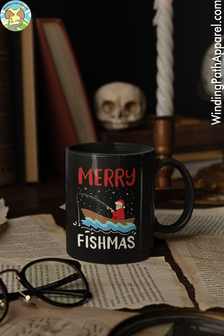 Merry Fishmas Black Glossy Mug