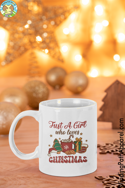 A Girl who Loves Christmas White glossy mug