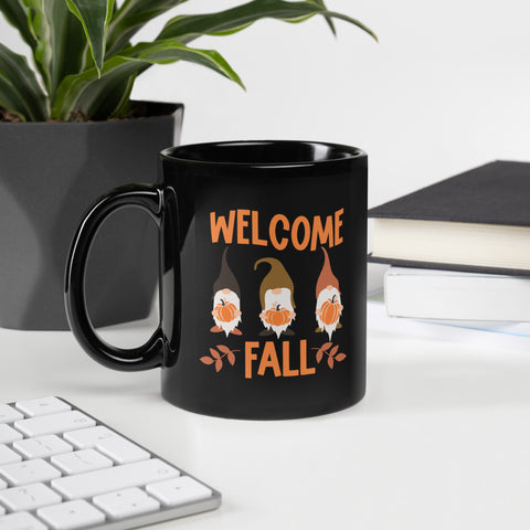 Welcome Fall Black Glossy Mug