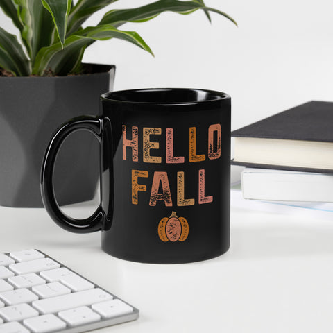 Hello Fall Black Glossy Mug