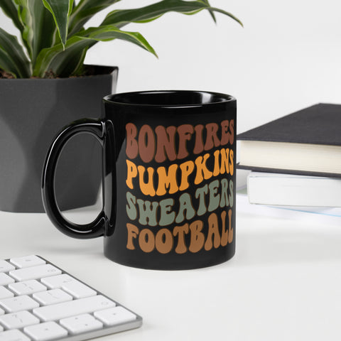 Bonfires Pumpkins Sweaters Football Black Glossy Mug