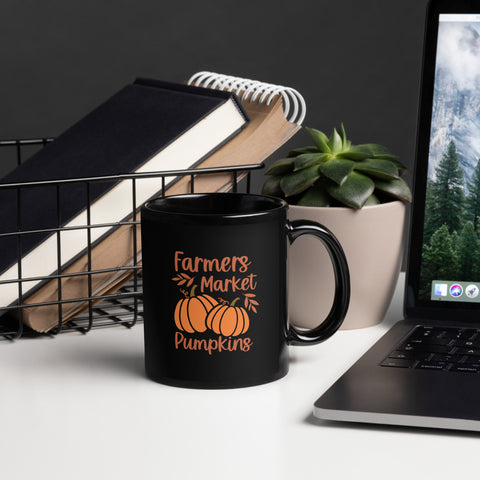 Farmers Market Pumpkins Black Glossy Mug