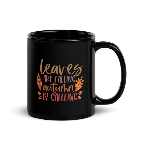 Leaves are Falling Black Glossy Mug
