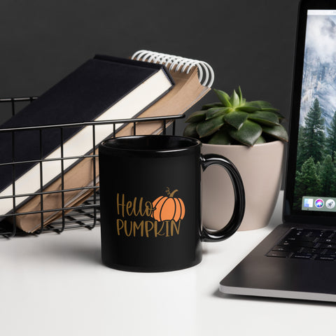 Hello Pumpkin Black Glossy Mug