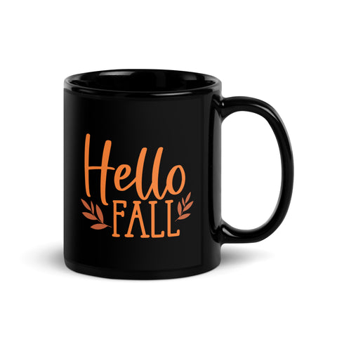 Hello Fall Black Glossy Mug