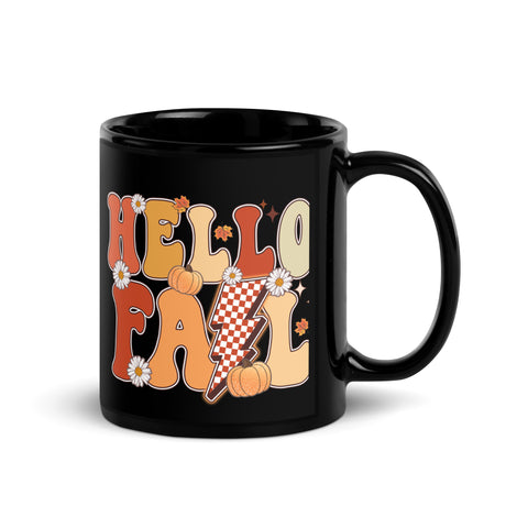 Hello Fall Black Glossy Mug