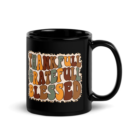 Thankfull Gratefull Blessed Black Glossy Mug