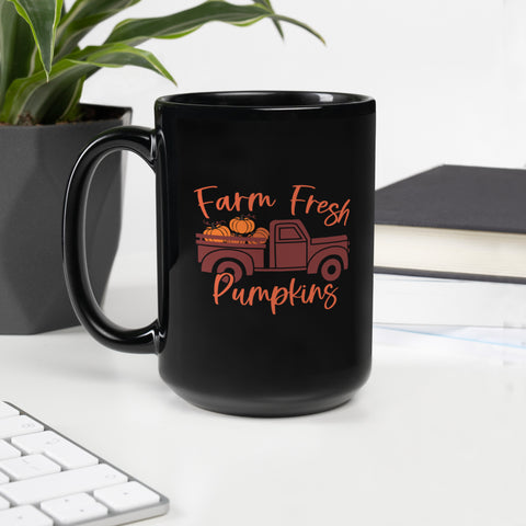 Farm Fresh Pumpkins Black Glossy Mug