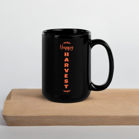 Happy Harvest Black Glossy Mug