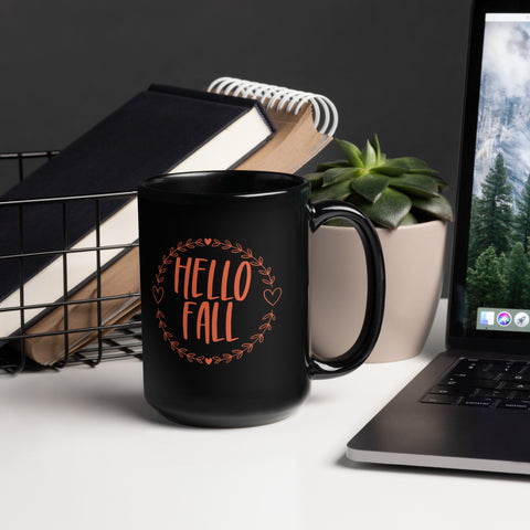 Hello Fall Black Glossy Mug