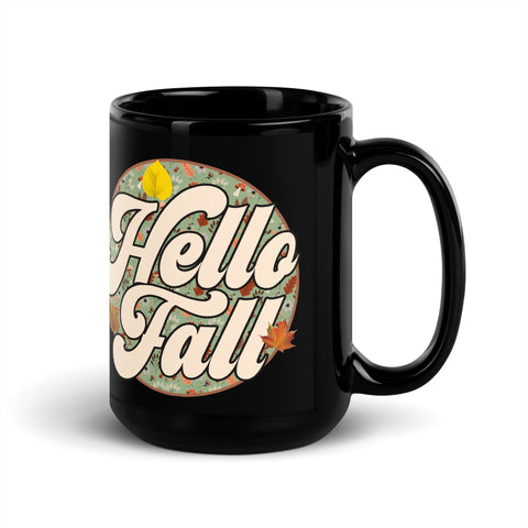 Hello Fall Black Glossy Mug