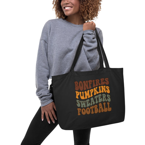 Bonfires Pumpkins Sweaters Football Large organic tote bag