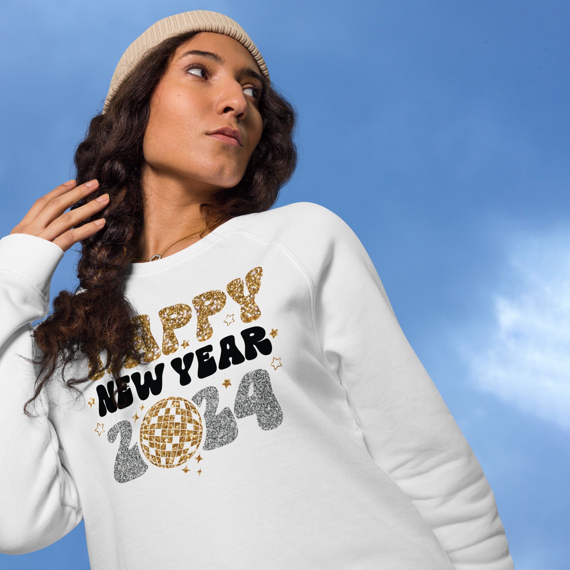 Happy New Year 2024 Unisex organic raglan sweatshirt