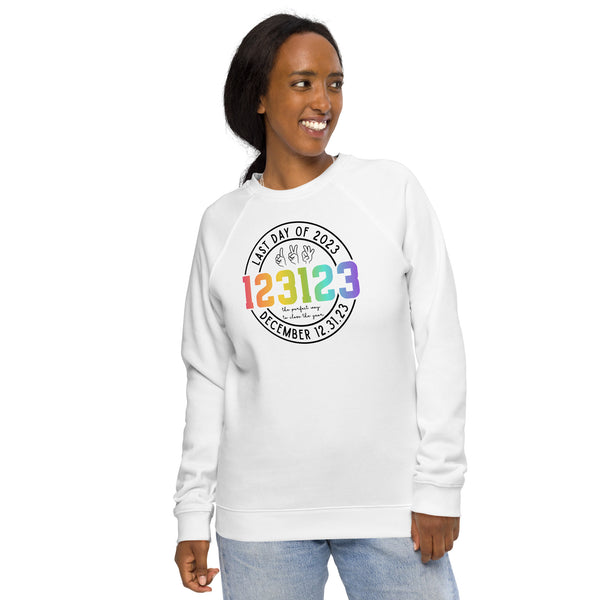 123123 Last Day of 2023 Unisex organic raglan sweatshirt