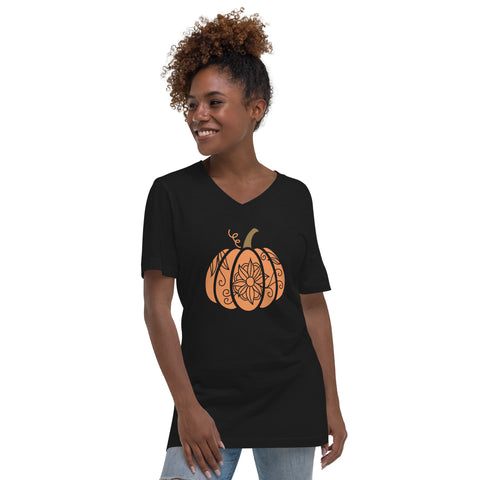 Flower Pumpkin Unisex Short Sleeve V-Neck T-Shirt