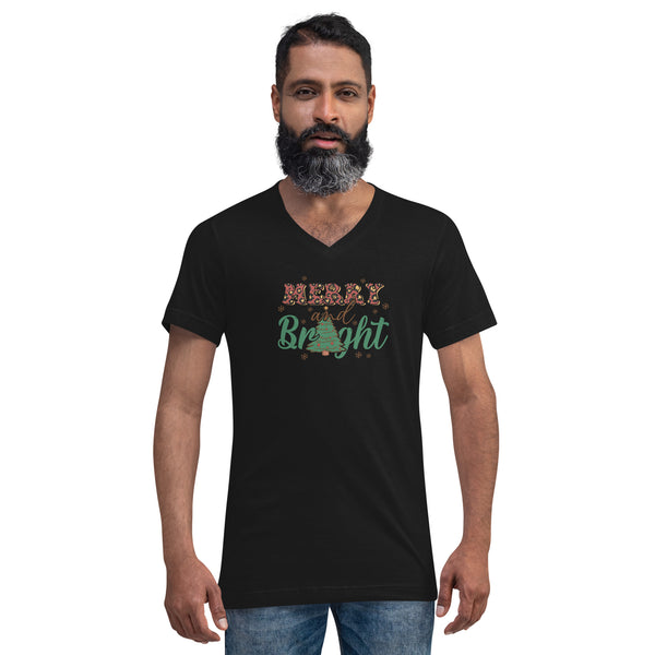 Merry and Bright Unisex Short Sleeve V-Neck T-Shirt