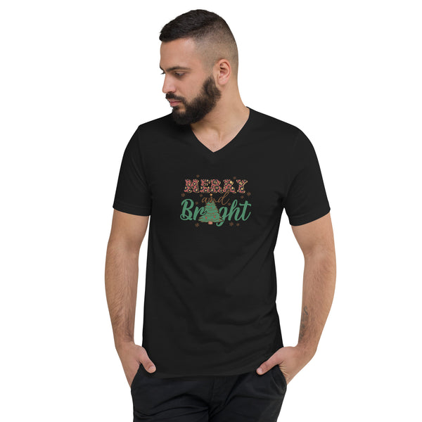 Merry and Bright Unisex Short Sleeve V-Neck T-Shirt