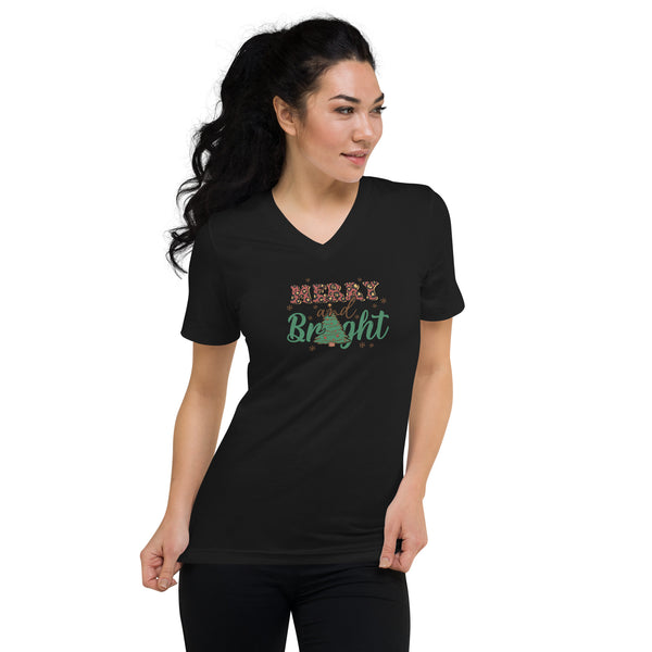 Merry and Bright Unisex Short Sleeve V-Neck T-Shirt