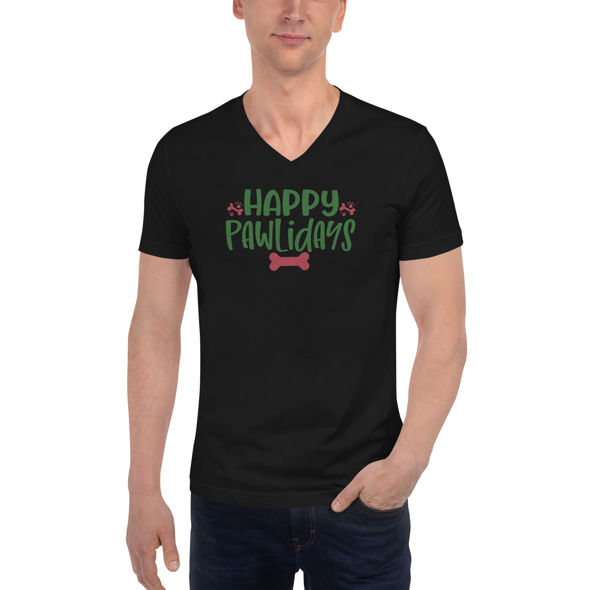 Happy Pawlidays Unisex Short Sleeve V-Neck T-Shirt