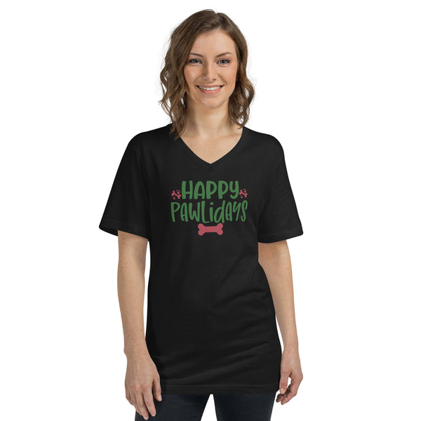 Happy Pawlidays Unisex Short Sleeve V-Neck T-Shirt