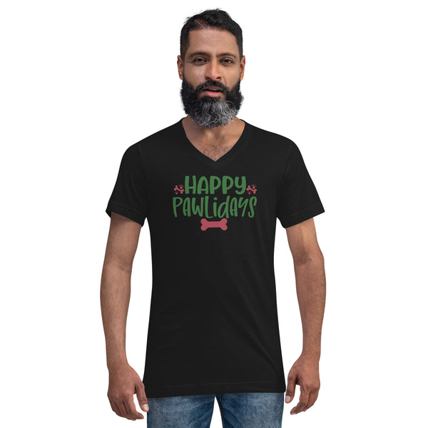 Happy Pawlidays Unisex Short Sleeve V-Neck T-Shirt