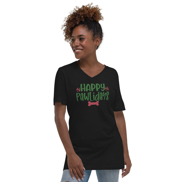 Happy Pawlidays Unisex Short Sleeve V-Neck T-Shirt