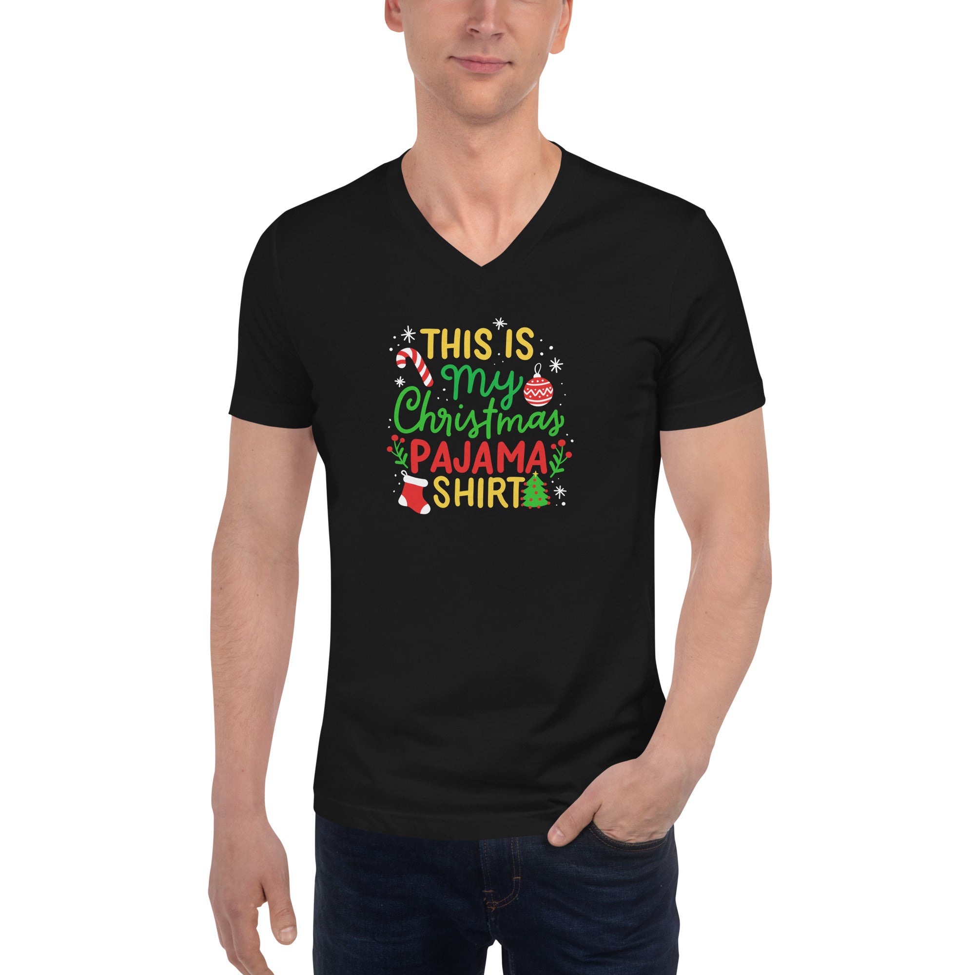 Christmas Pajama Unisex Short Sleeve V-Neck T-Shirt