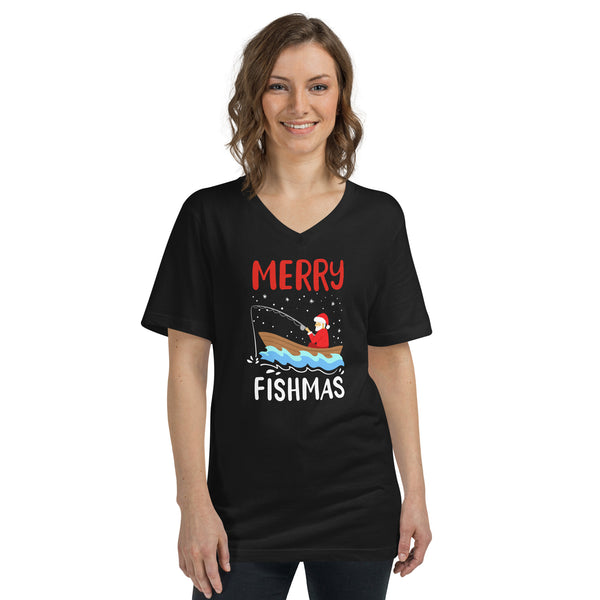 Merry Fishmas Unisex Short Sleeve V-Neck T-Shirt