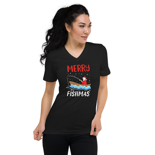 Merry Fishmas Unisex Short Sleeve V-Neck T-Shirt