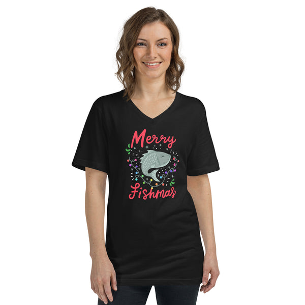 Merry Fishmas Unisex Short Sleeve V-Neck T-Shirt