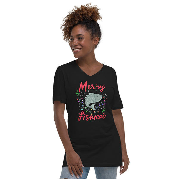 Merry Fishmas Unisex Short Sleeve V-Neck T-Shirt