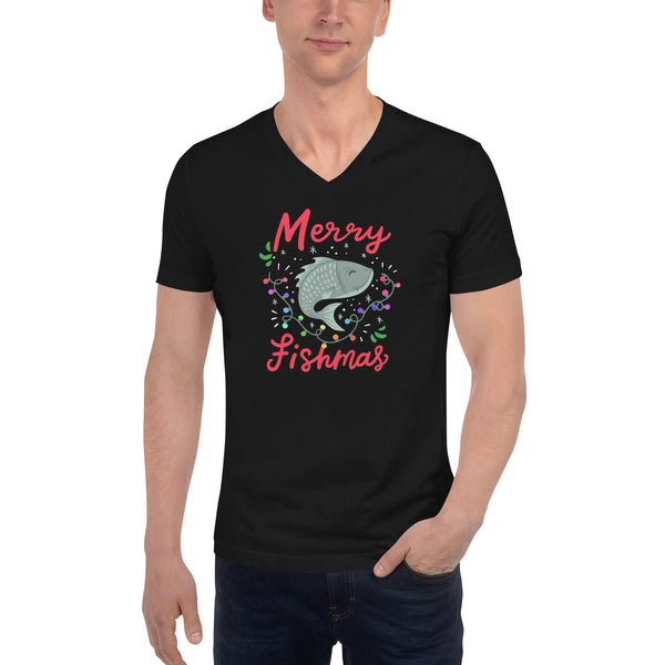 Merry Fishmas Unisex Short Sleeve V-Neck T-Shirt