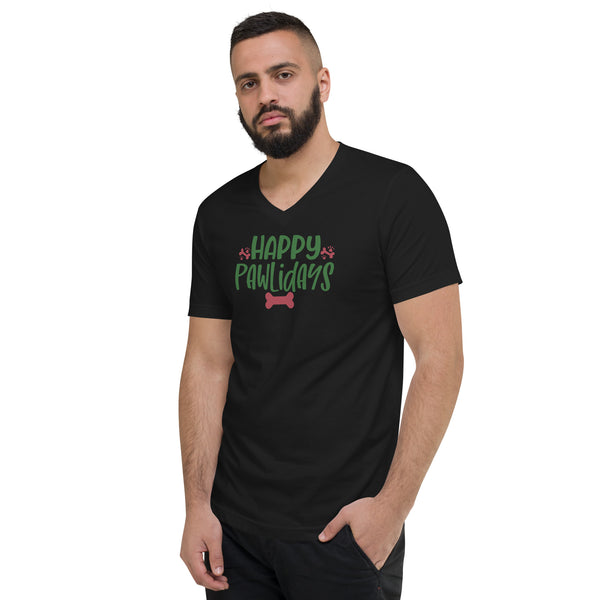 Happy Pawlidays Unisex Short Sleeve V-Neck T-Shirt