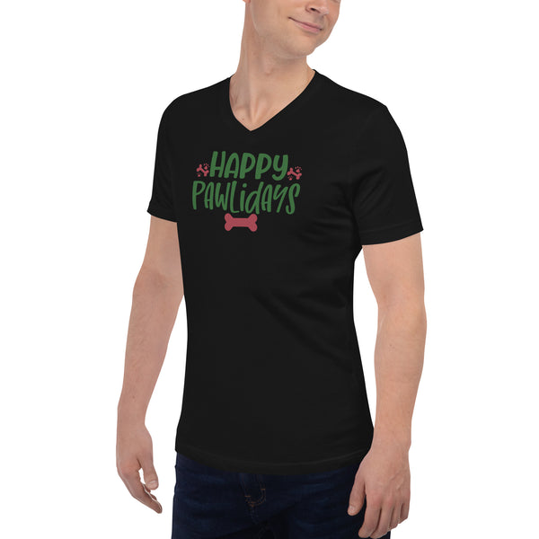 Happy Pawlidays Unisex Short Sleeve V-Neck T-Shirt