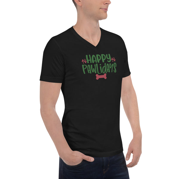 Happy Pawlidays Unisex Short Sleeve V-Neck T-Shirt