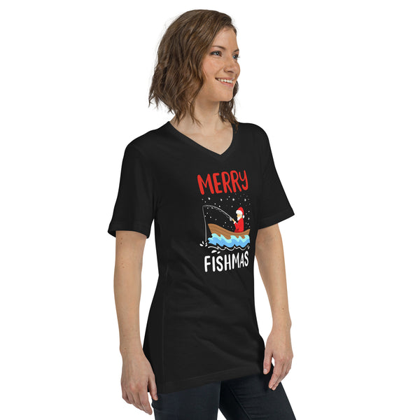 Merry Fishmas Unisex Short Sleeve V-Neck T-Shirt