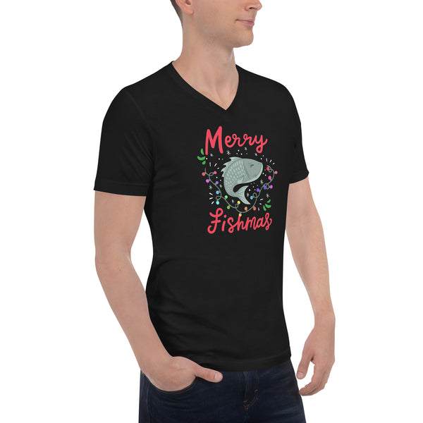 Merry Fishmas Unisex Short Sleeve V-Neck T-Shirt