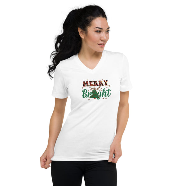 Merry and Bright Unisex Short Sleeve V-Neck T-Shirt