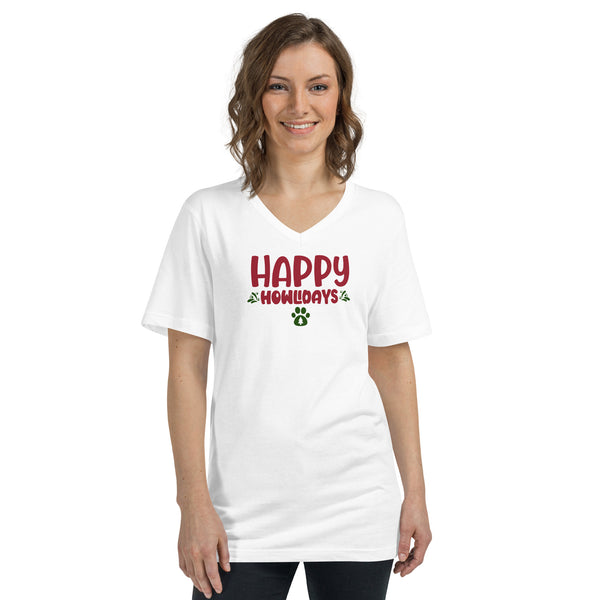 Happy Howlidays Unisex Short Sleeve V-Neck T-Shirt