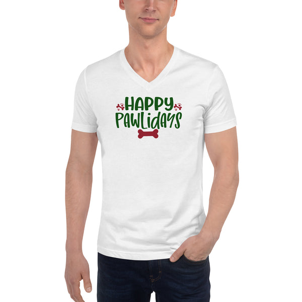 Happy Pawlidays Unisex Short Sleeve V-Neck T-Shirt