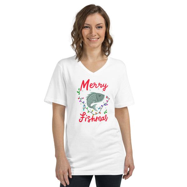 Merry Fishmas Unisex Short Sleeve V-Neck T-Shirt